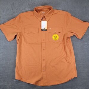 Berne Mens UPF 50+ Sun Protection Short Sleeve Fishing Hiking Shirt Orange Large